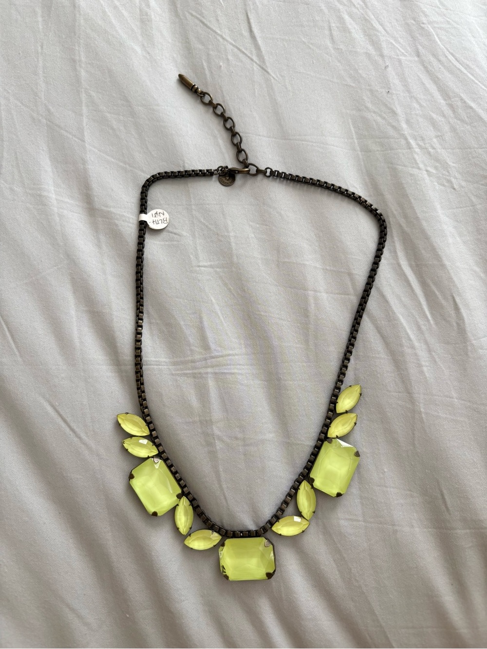 NEW Loren Hope Blythe Neon Yellow Gunmetal Chain Statement Necklace